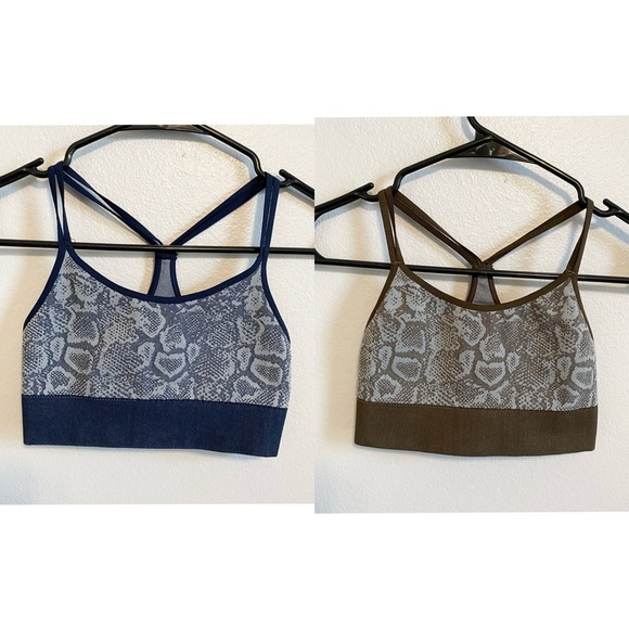 Bombshell Sportswear Bundle of Two Brown and Blue Snake Print Sports Bras XS - Picture 1 of 7